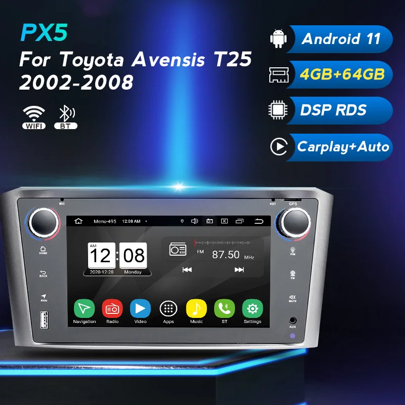 Автомобильный мультимедийный DVD-плеер 4 Гб ОЗУ Android 11 GPS для Toyota Avensis T25 2003-2008 |