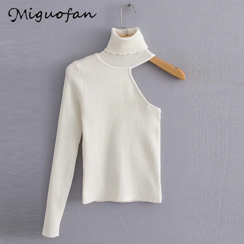 Miguofan women sweaters one shoulder sweater turtleneck jumpers stretchy asymmetrical pullovers female chic knit tops | Женская одежда