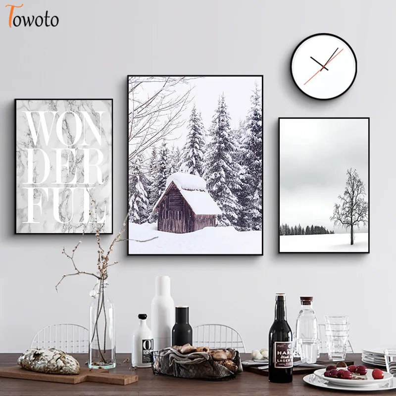 Лесной олень с печатью снега пейзаж живопись холст Природный Пейзаж Плакат