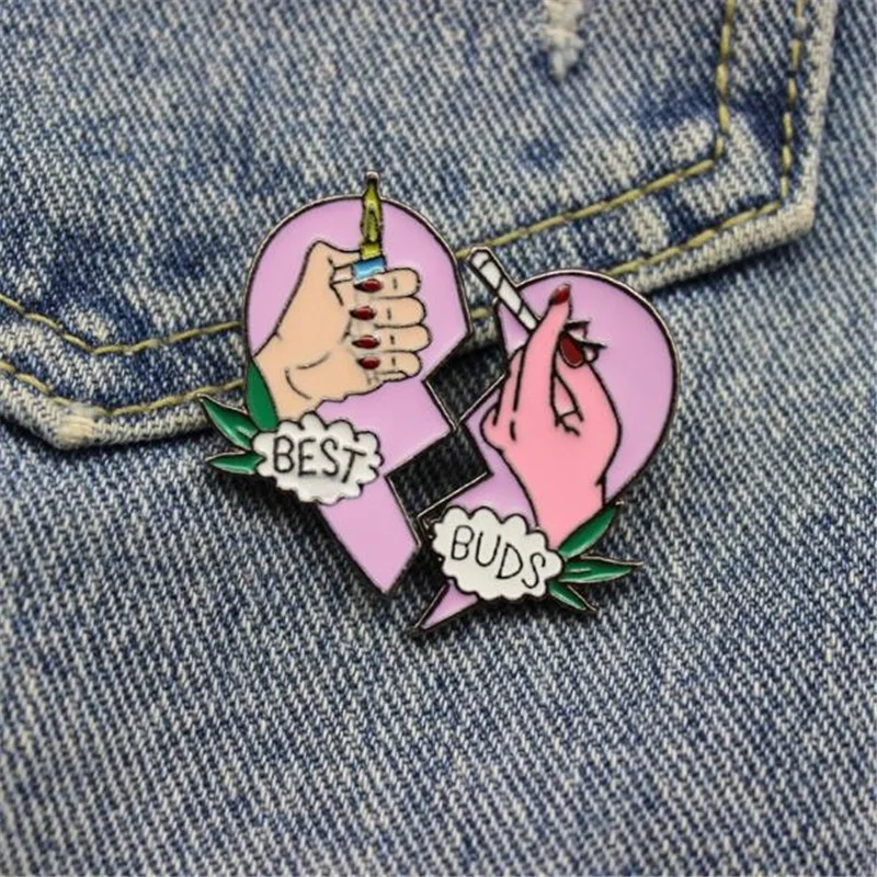 Лучшие бутоны разбитое сердце 2 руки брошь фиолетовая эмаль булавки пряжка сумка