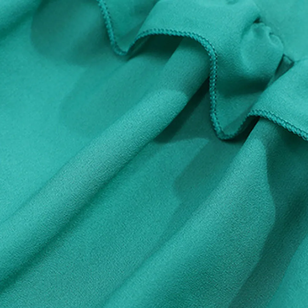 Зеленый богемное платье макси для женщин пикантные оборками Спагетти ремень