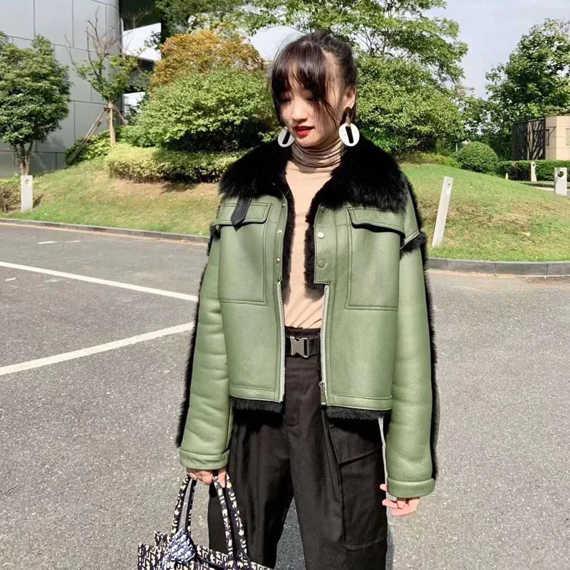 

Женская короткая байкерская куртка из овечьей шерсти, теплая Двухсторонняя куртка из натурального овечьей шерсти, зима 2021