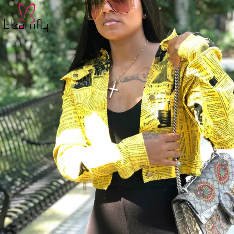 Новый осень зима Для женщин Письмо Newsapper печати с длинными рукавами ажурным