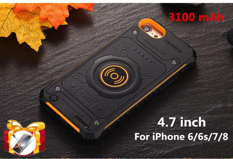 NTSPACE, беспроводной зарядный внешний аккумулятор для iPhone 7, 8, 6, 6s Plus, беспроводное зарядное устройство для телефона, чехол для аккумулятора для iPhone X, 8, 7, 6s, чехол для питания - Цвет: Orange for 4.7 inch