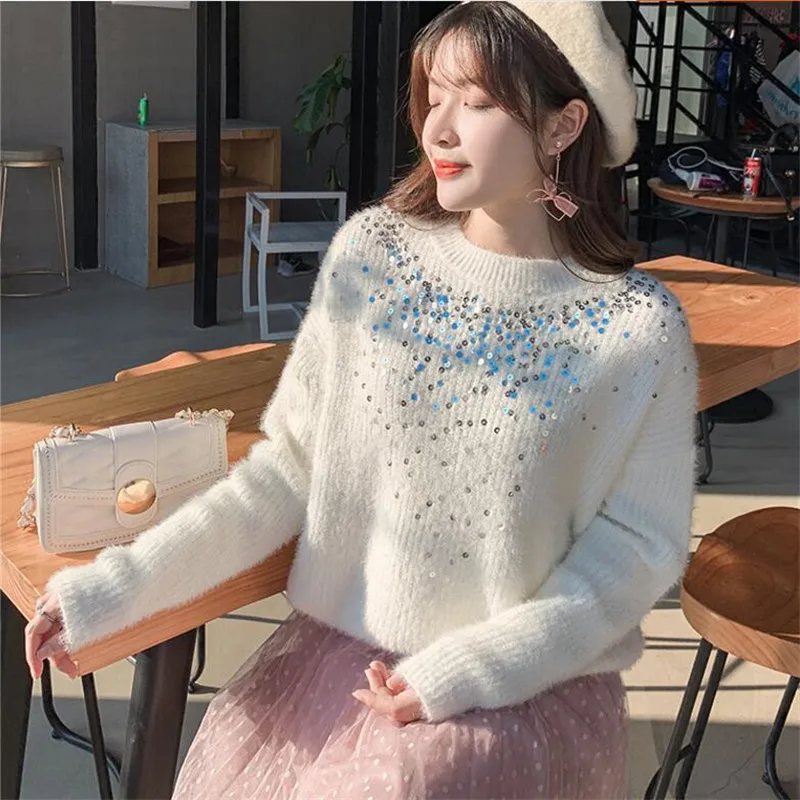 Sweater female 2021 new loose Christmas sequined sweater top suit spring and autumn office lady | Женская одежда