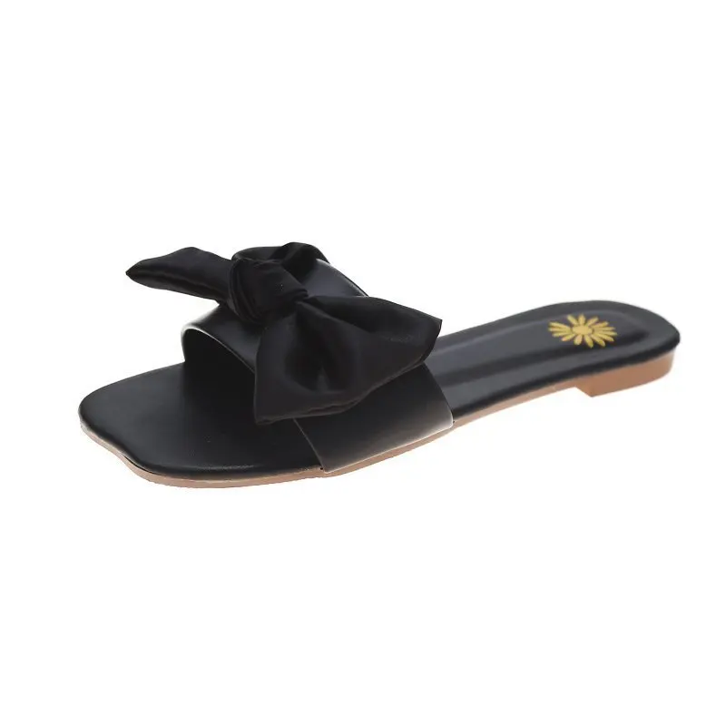 

Slippers Casual Beach Shoes Slides Butterfly-Knot Low Slipers Women Luxury Sabot Flat 2021 Fabric Hoof Heels Rubber Butterfly-kn