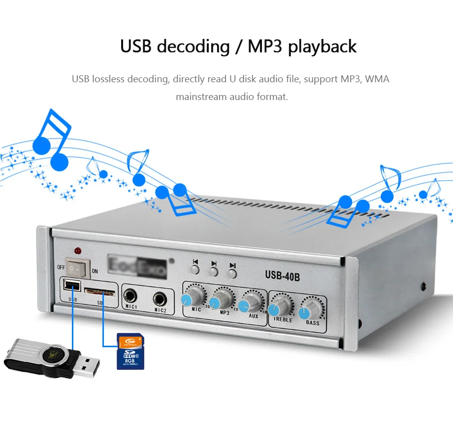 Oupushi Профессиональный Усилитель 2 way вход для микрофона pa bluetooths цифровой усилитель с пультом дистанционного управления USB декодирования и MP3 воспроизведения