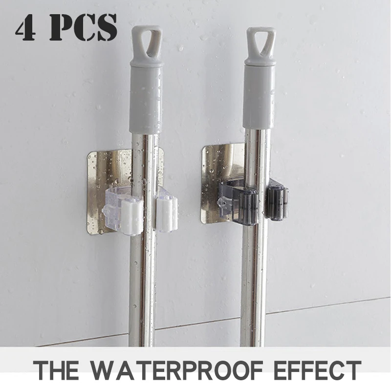 

2/4pcs Multi-Purpose Adhesive Hooks Wall Mounted Mop Organizer Holder RackBrush Broom Hanger Hook Kitchen bathroom Strong Hooks