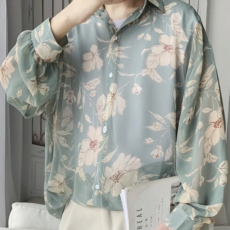 Рубашка мужская с цветочным принтом, модная повседневная с длинными рукавами, свободная уличная одежда в гавайском стиле, осень от AliExpress WW