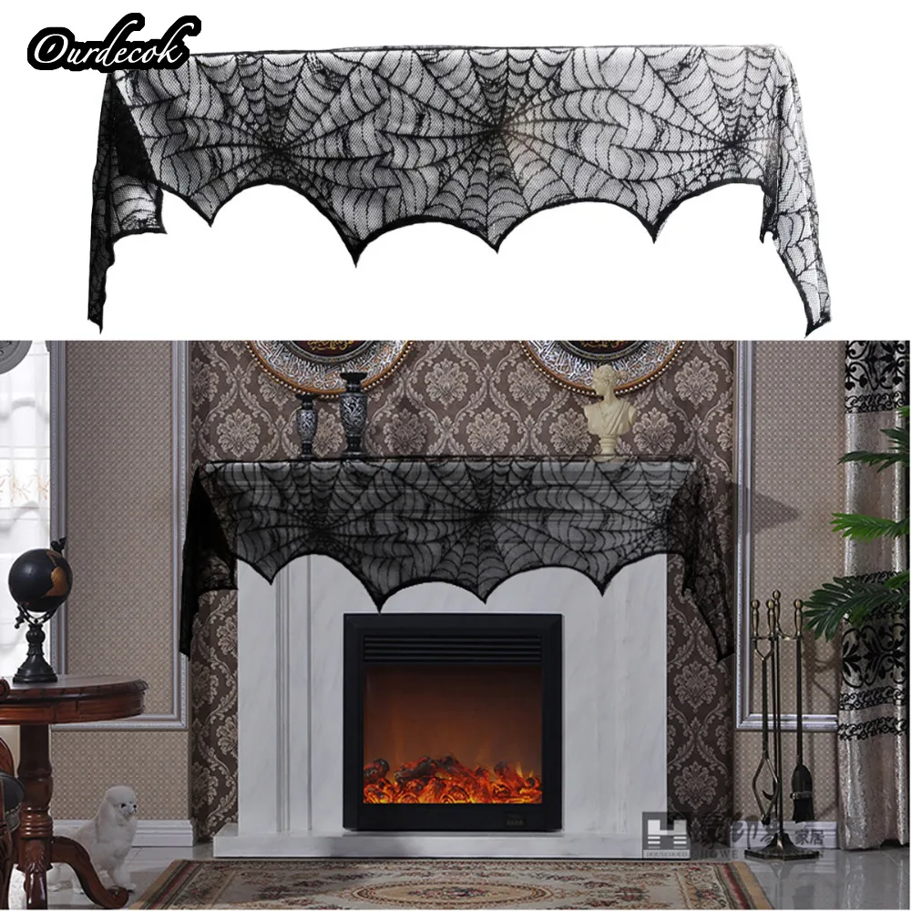 OurDecor Хеллоуина цельнокроеное платье Черное кружево паутина на камин накидка