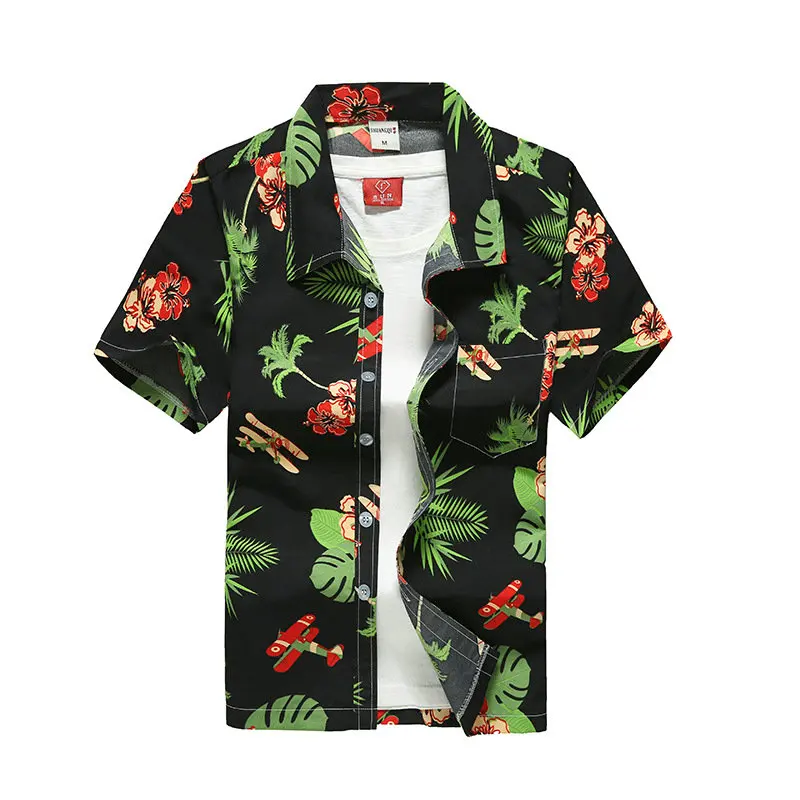 Asian size Пляжные рубашки Летняя мода camisa masculina с принтом "кокосовое дерево" короткий рукав на пуговицах Гавайские мужские рубашки плюс размер - Цвет: Asian size