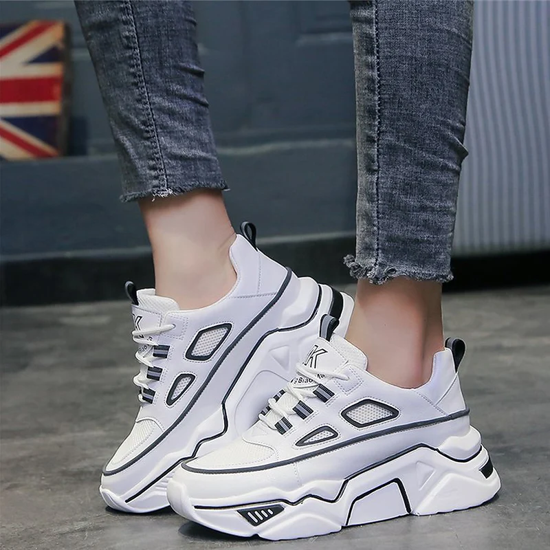 Женские модные кроссовки на платформе белые Светоотражающие увеличивающие рост