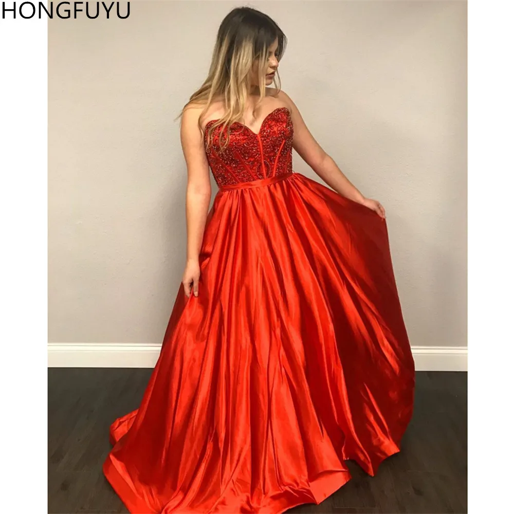 HONGFUYU атласные красные платья для выпускного вечера с бисером искусственное