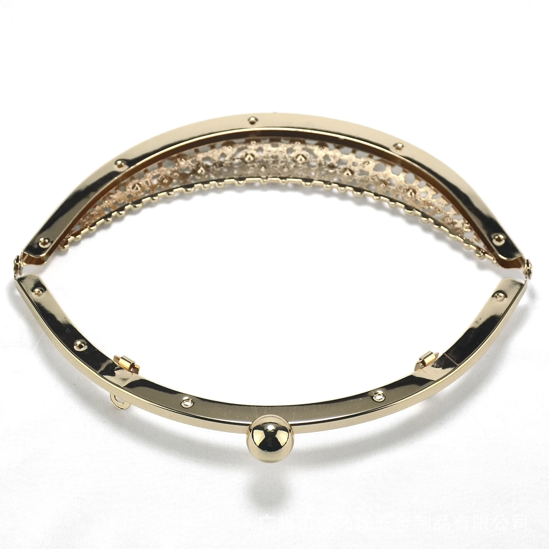 Half semicircle gold crystal on surface metal purse frame screws inside obag handles purse hanger wholesae handbag purse frames