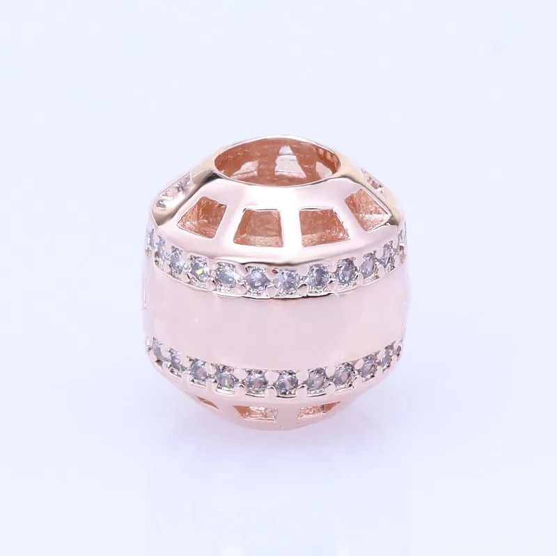 

Original 925 Sterling Silver Bead Rose Gold Round With Crystal Beads Fit Pandora Women Bracelet & Necklace Diy Jewelry