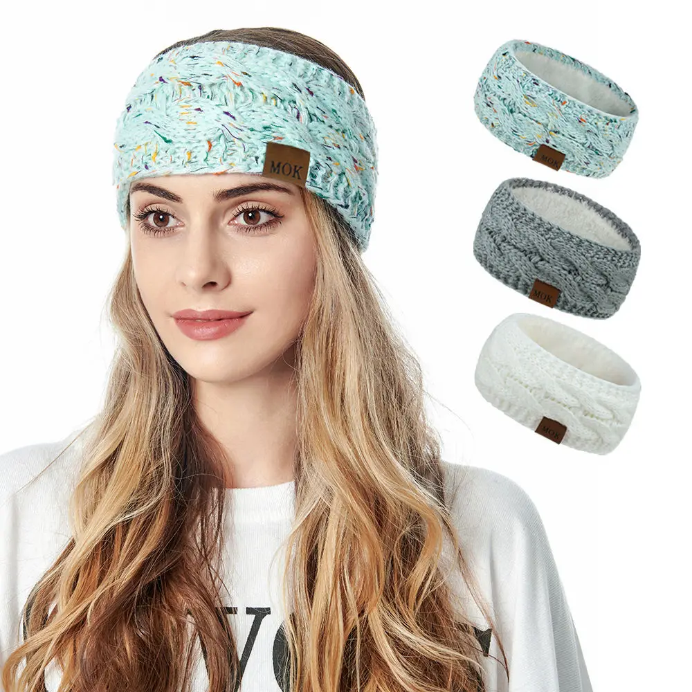 Зимние теплые женские вязанные Вязанные шерстяные повязки на голову толстые для