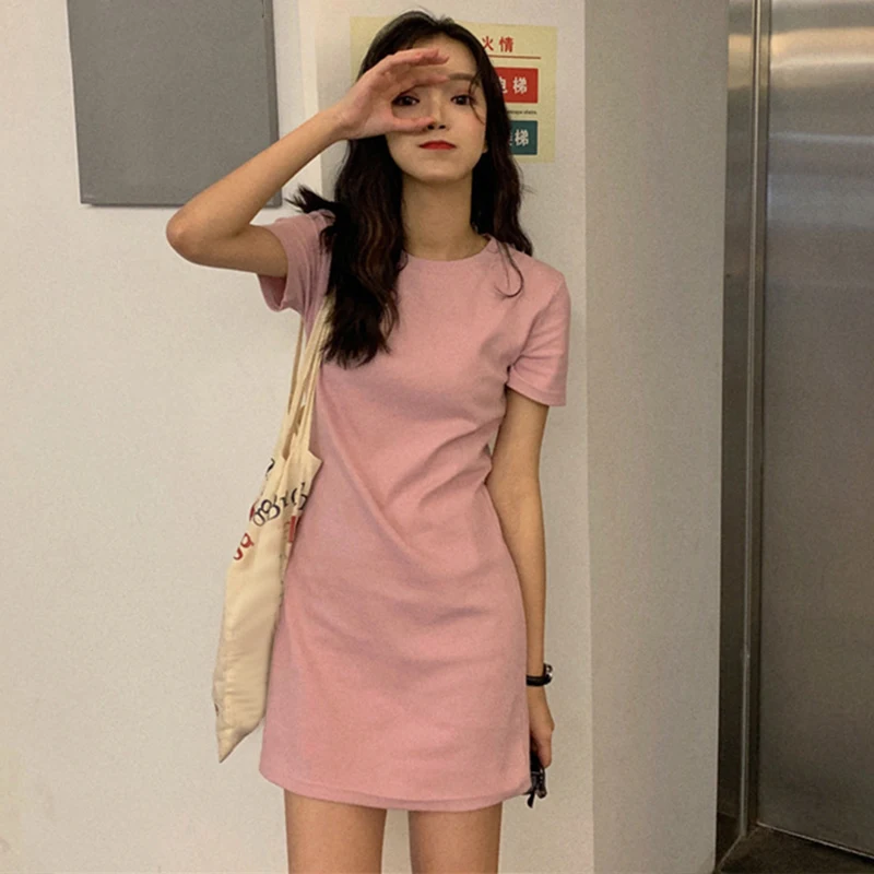 

Woman Dress Summer Casual O Neck T Shirt Dress Women Slim Short Vestidos Ladies Mini Dresses Sundress Robe Femme (Asian Size)