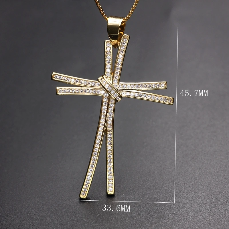 

Unique design luxury Full Pave Cubic zirconia Cross Pendant Necklace Gold Color Chain Charm Personality Women Necklace Jewelry