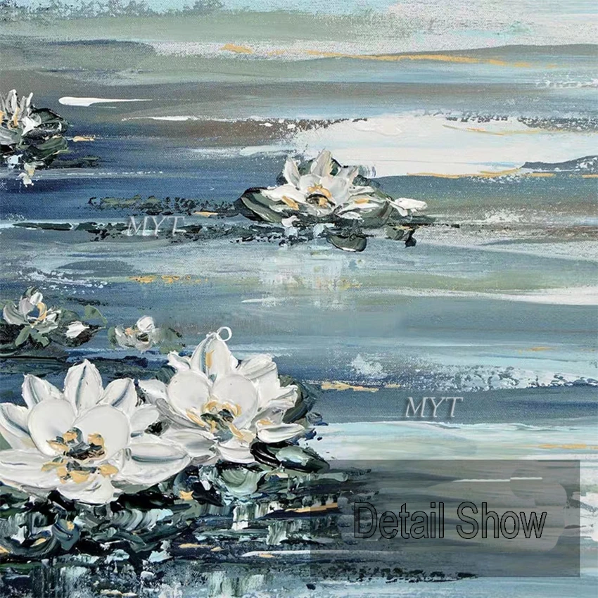

Handmade Lotus Flower Art Canvas Wall Art Pictures Oil Painting Knife Oil Paintings Art Home Decoration Pieces For Living Room