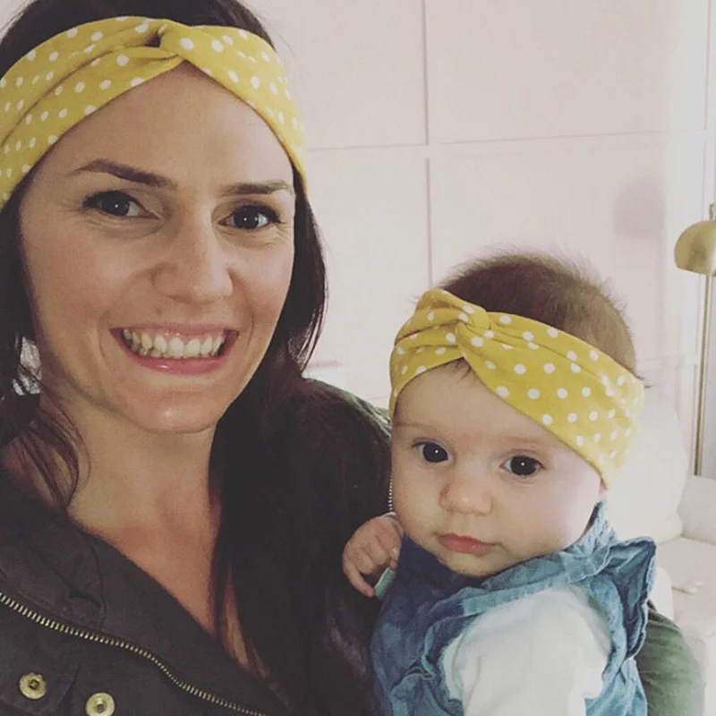 Повязка на голову для девочек детская эластичная хлопковая повязка в горошек с