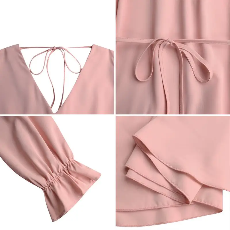 

Ruffled Dress Women Sundress Holiday Office Ladies Dress 2021 VONDA Female Women Vintage Long Sleeve V Neck Party Vestidos