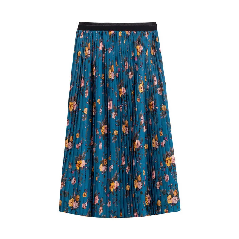 

INMAN Autumn Winter Women's Elegant Skirt High Elastic Waisted Thin Retro Floral Flower Art Holiday Style A-line Pleated Skirt