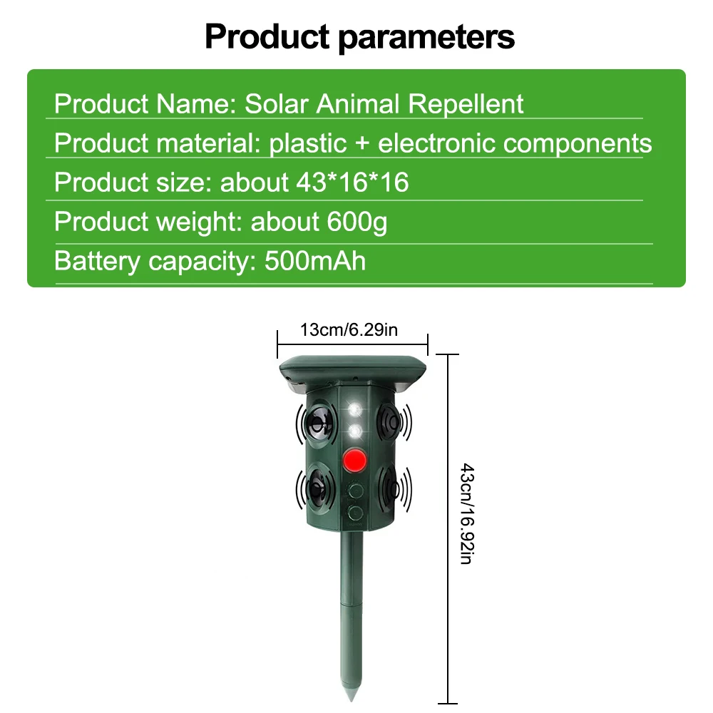 

Dog Bird Repeller Solar Ultrasonic Activated Animal Cats Mouse Rabbit Repeller For Frighten Animals Gardening Sonar Repellents