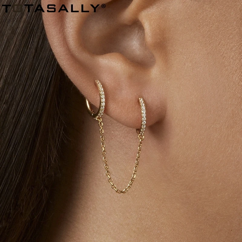 

TOTASALLY 1PC Hot Rhinestone Hoop Earrings Classic Double Hoops Chain Tassel Lady Club Show Earring Jewelry Accessories Dropship
