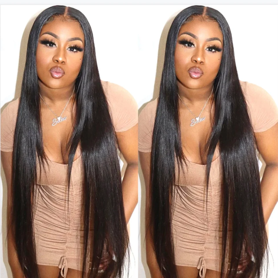 Парик из натуральных прямых человеческих волос на сетке спереди для черных