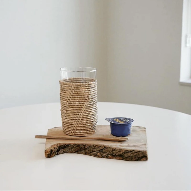 

Handmade Rattan Tableware Storage Tube Student Stationery Storage Box Kitchen Master Tableware Storage Basket Round