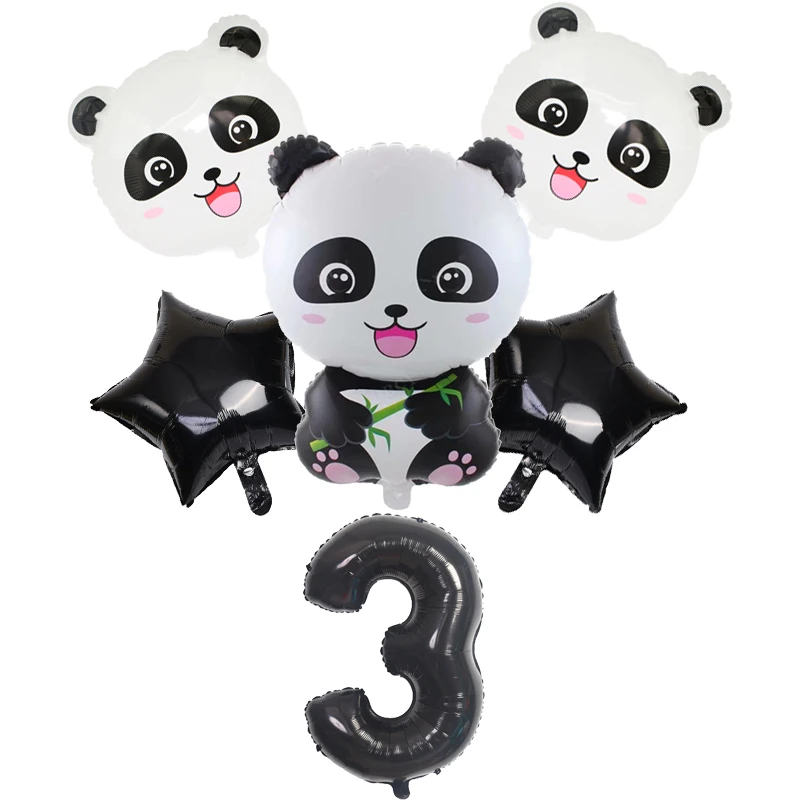 

Panda theme Balloon number 0 - 9 Foil Black white Birthday party decor supplies kids toy Helium ball Cartoon Animal ballon