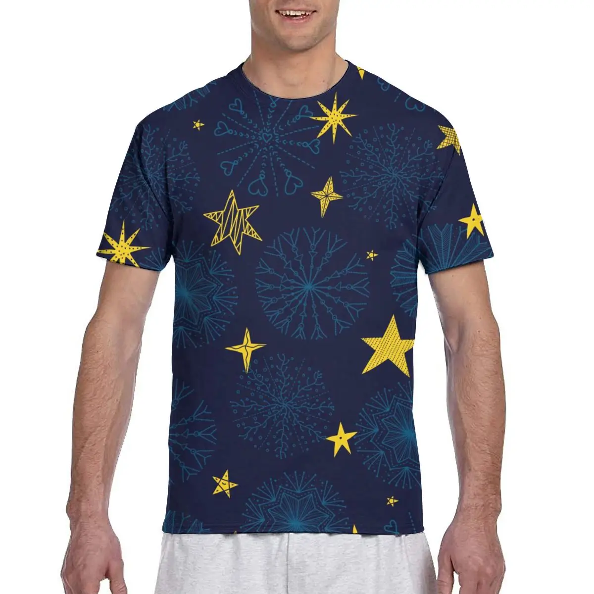 

Новое поступление, популярная милая зимняя футболка со снежинками и звездами, мужская футболка в стиле харадзюку, летние топы