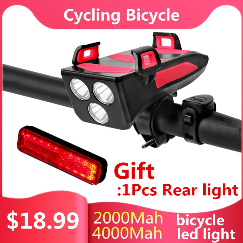 4 в 1 велосипедный светильник USB Перезаряжаемый передний светодиодный умный