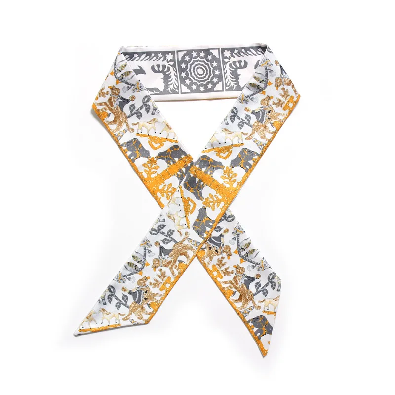 Узкий шёлковый шарф-чокер с изображением животных Женская повязка на голову