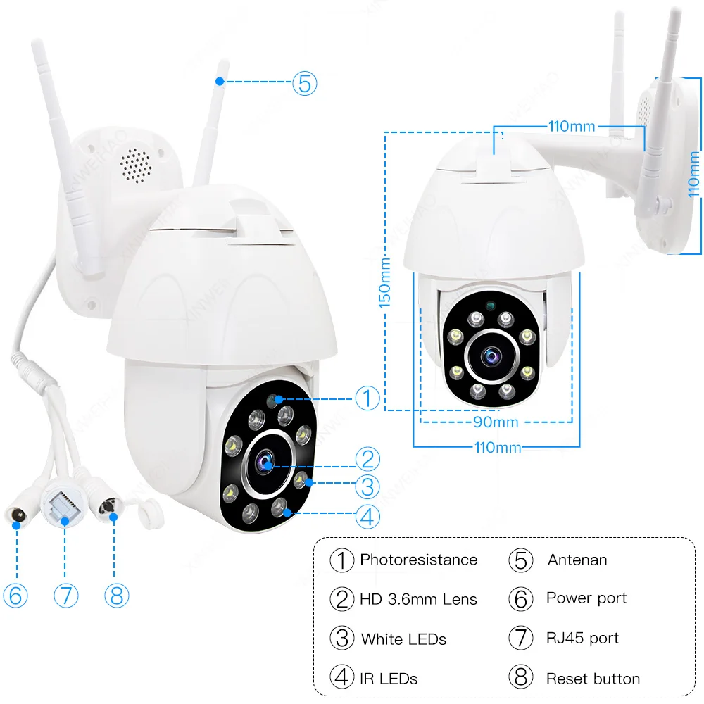 1080P PTZ wi fi камера 2MP автоматическое отслеживание водонепроницаемый CCTV домашней
