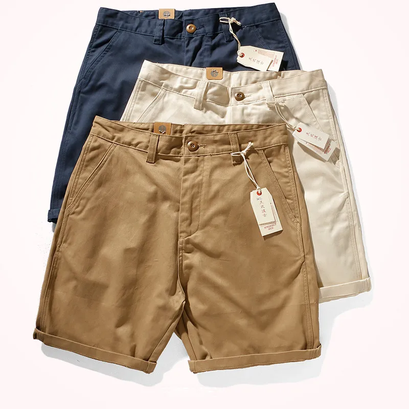 

2021 Summer New Men's Shorts Loose Casual Pure Cotton Washed and Old Woven Twill Khaki Retro Tooling Five-point Pants