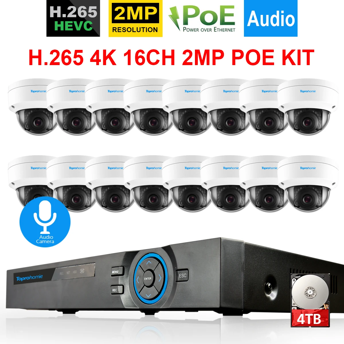 H.265 16CH POE 5MP система NVR 2Mp 1080P Vandalproof IP66 аудио запись звук безопасности камера onvif с