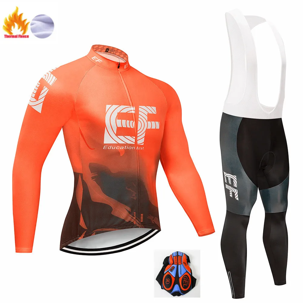 Зимний флис Pro Team EF розовый с длинным рукавом Велоспорт Джерси наборы теплые MTB быстросохнущая велосипедная одежда Ropa Ciclismo гелевая накладка - Цвет: Winter Cycling Suit