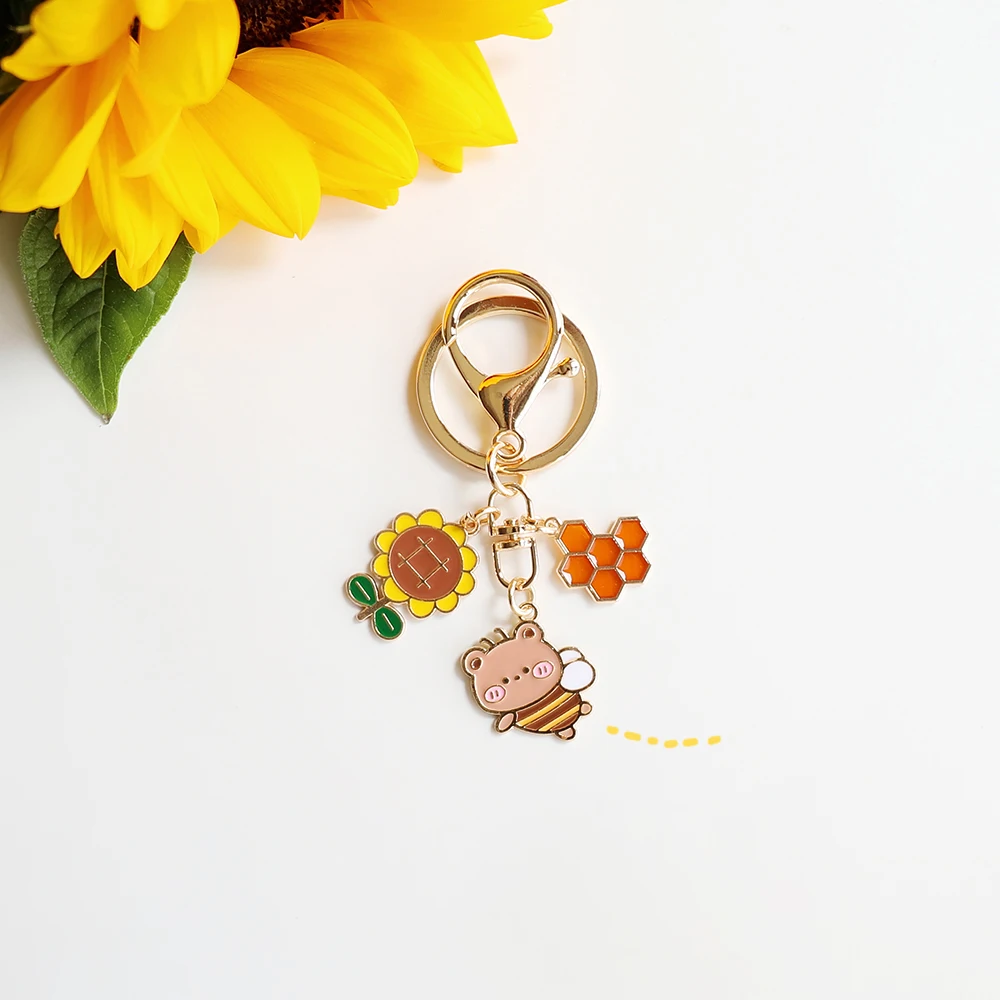 Брелок для ключей с изображением милой маленькой пчелы и цветка Подсолнух