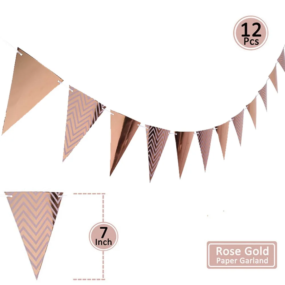 12 Flag Gold Silver Banner Garland DIY Glitter Bunting Paper Birthday Banner for Home Event Party Wedding Party Decoration