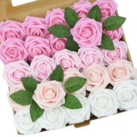 25pcsbox pe foam rose flower artificial leaves with box wedding bridal bouquet valentines day gift home decoration fake flower