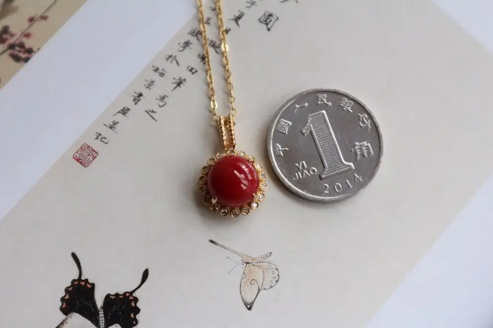 Fine Jewelry Real 18K Gold AU750 G18K Natural 100% Precious Coral Pendant Diamond Gemstone Necklaces for Women | Украшения и