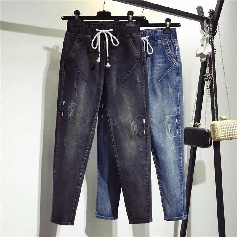 Джинсы женские свободного покроя брюки султанки из денима с высокой талией