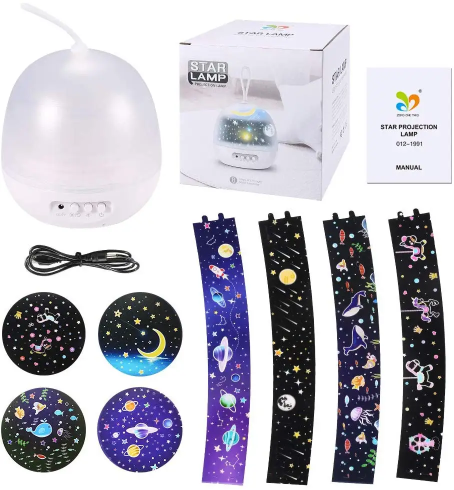

Night Light Projector Delicacy 4 Set Films 360 Rotating 8 Lighting Modes LED Night Lights Lamp for Kids Baby Bedroom Decoration