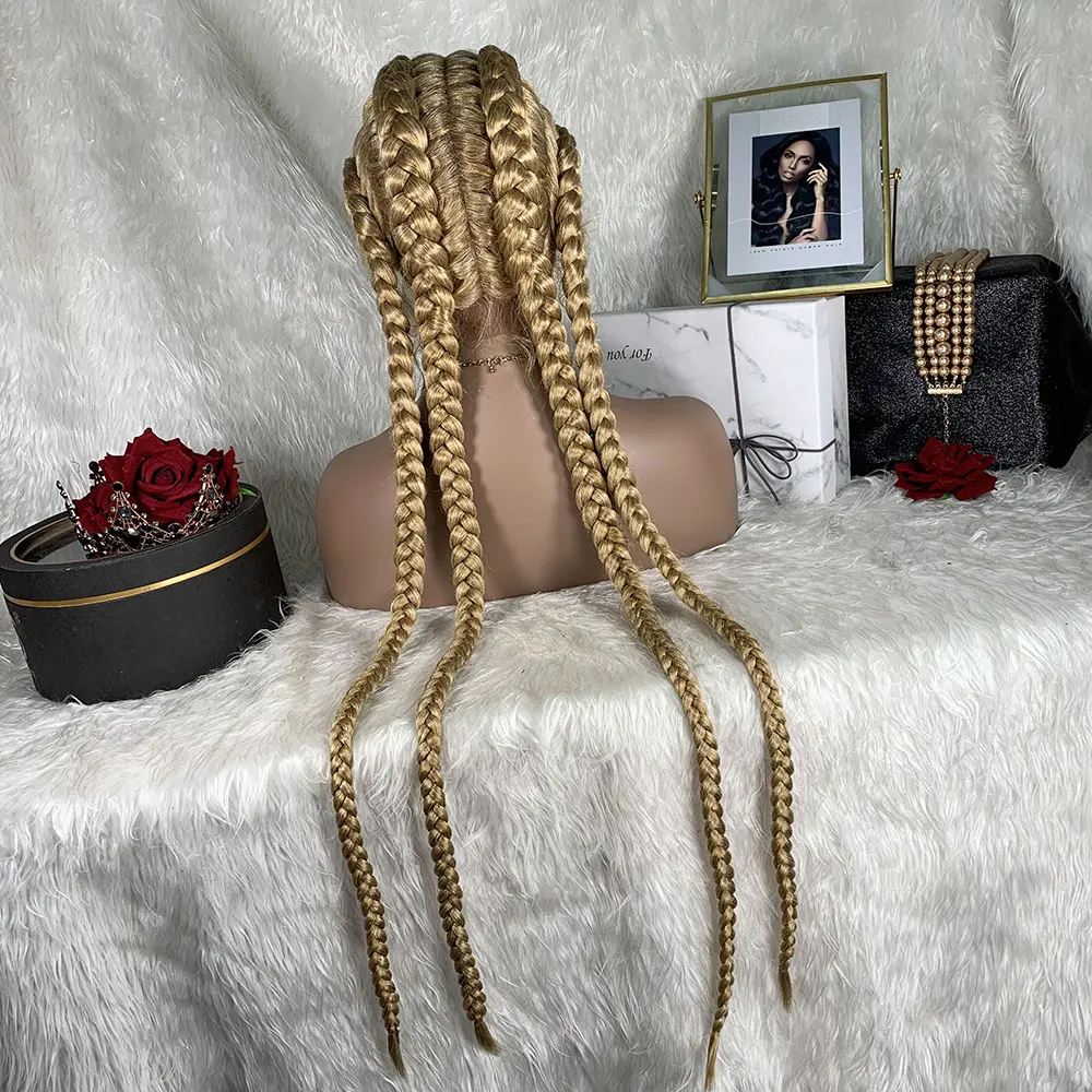 

Blonde Preplucked 26Inch Braided Straight Box Braids Synthetic Twist Braids Hair For Afro Black Women With Babyhair Glueless