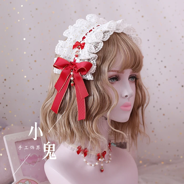 Повязка для волос ручной работы в стиле &quotЛолита&quot с клубникой маленькие