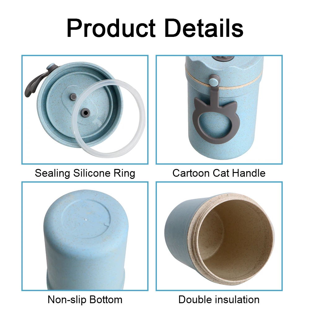 

Portable Kids Lunchbox Eco-Friendly Leakproof Wheat Straw 330ml Breakfast Cup Meal Prep Bento Box Soup Box Sealed