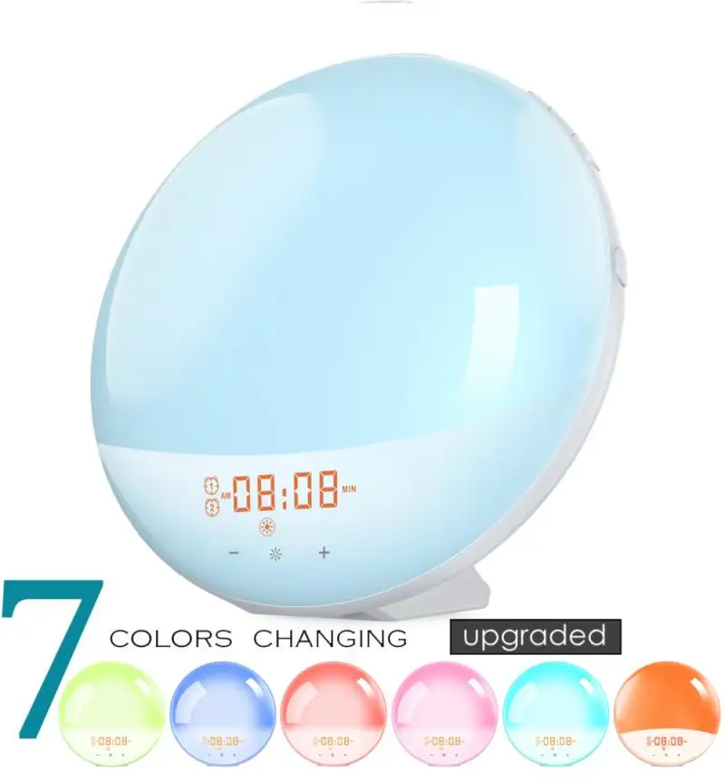 Wake Up Light Sunrise Alarm Clock 7 Colors Sunrise/Sundown WiFi Smart FM Radio Digital Nightlight For Alexa Google Home | Дом и сад