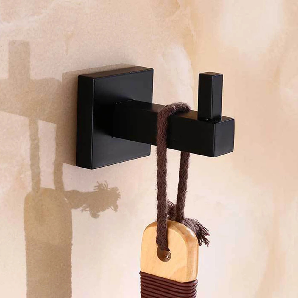 

Clothes Hanger For Bathroom Black Wall Hook Home Hotel Robe Coat Modern Square Heavy Duty Stainless Steel Towel Rack Kitchen