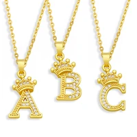 trendy zirconia crown letters pendant initial 26 alphabet clavicle chain necklace for women jewelry gold plated accessories gift